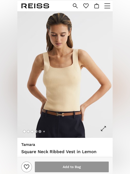 Reiss Tops - Reiss Tamara Square-Neck Ribbed Tank in Pale Yellow